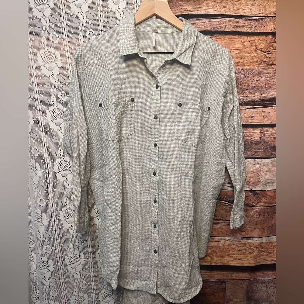 Free People Textured Grid Point Oversized Button-Up Shirt (118) - Picture 3 of 13